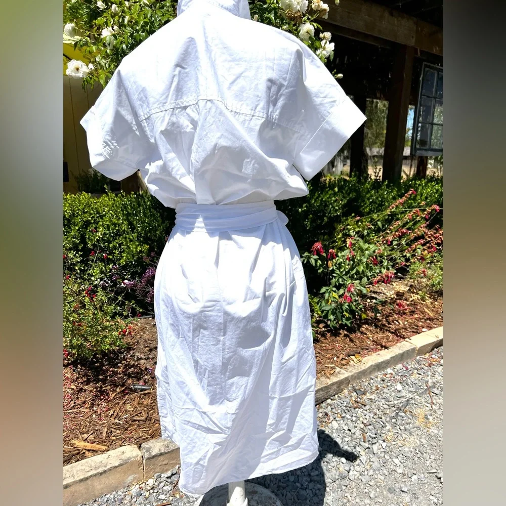 🛍️ JCREW NEW! Classic White RelaxedFit shortsleeve shirtdress wTie Belt/Pockets - Picture 5 of 10